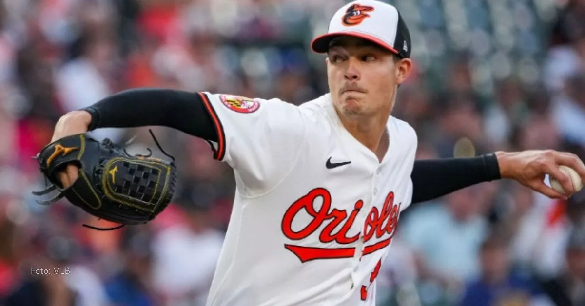 Lanzador Cade Povich preparándose para lanzar con Baltimore Orioles