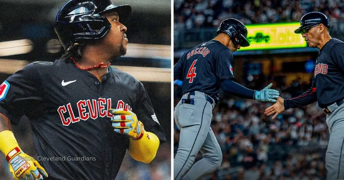 Jugadores de Cleveland Guardians celebrando la victoria ante New York Yankees