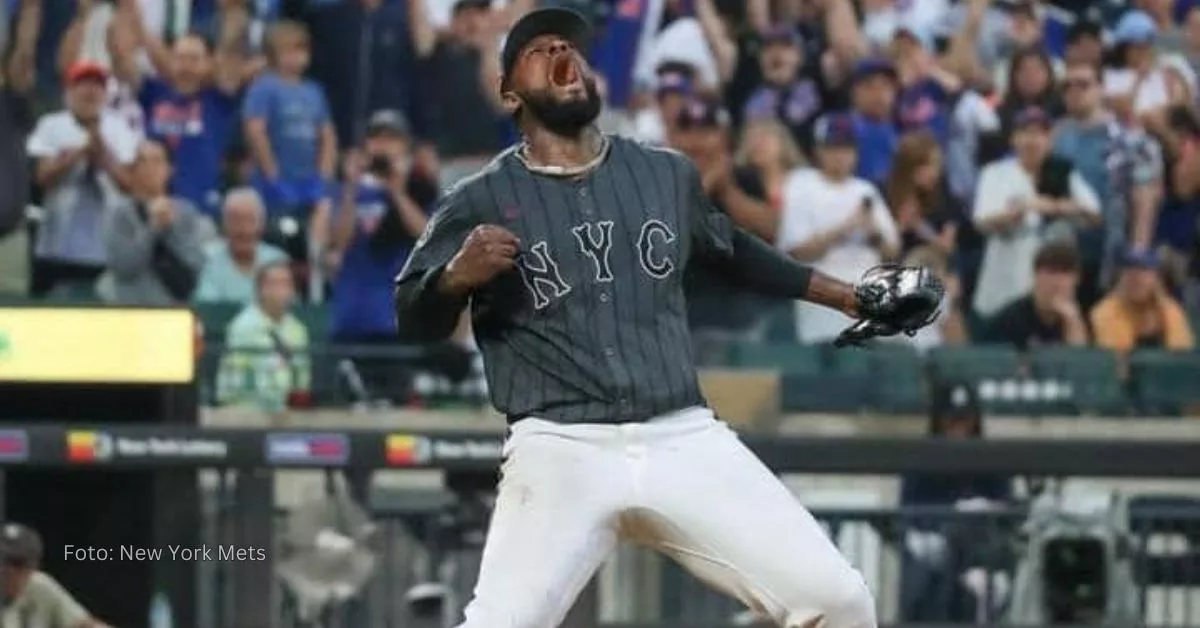 Luis Severino celebrando triunfo en Grandes Ligas en New York Mets