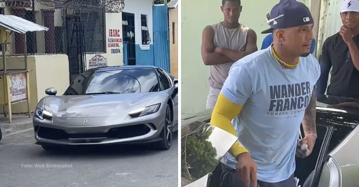 Wander Franco bajándose de su Ferrari