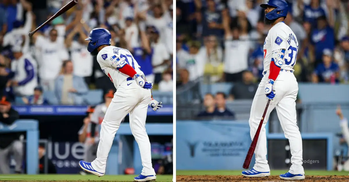 Teoscar celebra su batazo con Dodgers