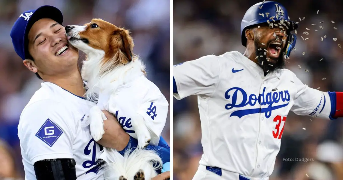 Ohtani celebra con su perro, al igual que Teoscar con Dodgers