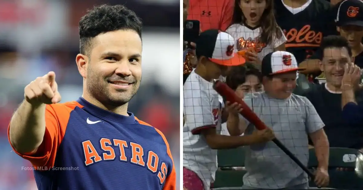 Venezolano Jose Altuve y el niño fan con el bate