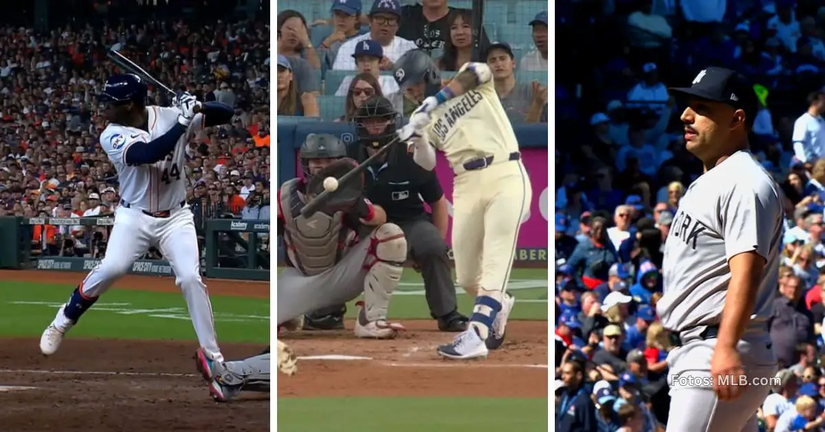 Cubanos en MLB Yordan Alvarez y Andy Pages en sus turnos al bate, mientras Nestor Cortes trabaja sobre el Box con Yankees