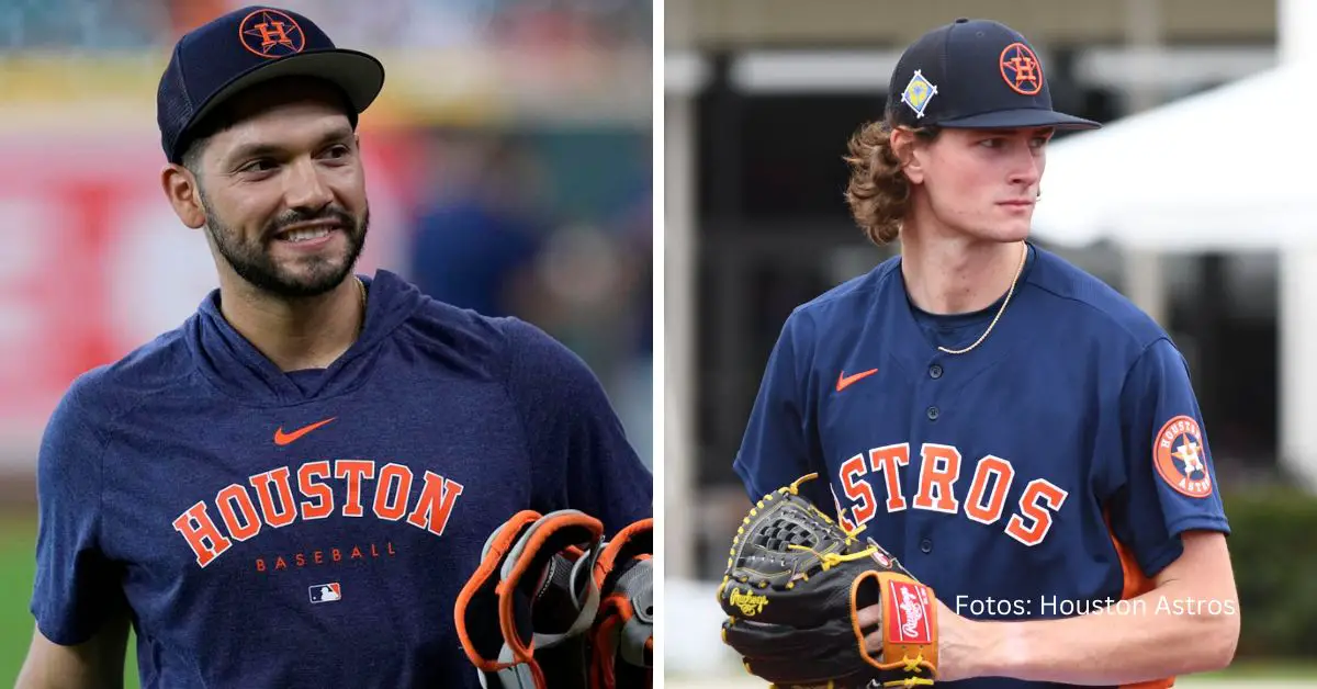 César Salazar y Forrest Whitley con uniforme de Houston Astros, en la expansión de roster activos a 26 peloteros