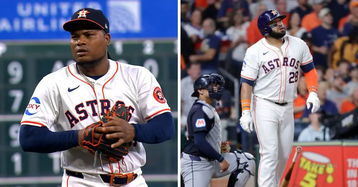 Framber Valdez y Jon Singleton con el uniforme de Houston Astros en MLB