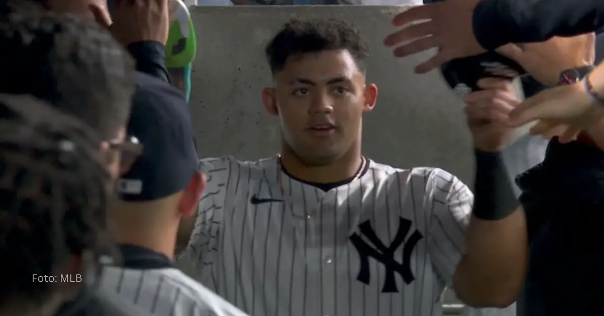 Jasson Domínguez celebrando con New York Yankees