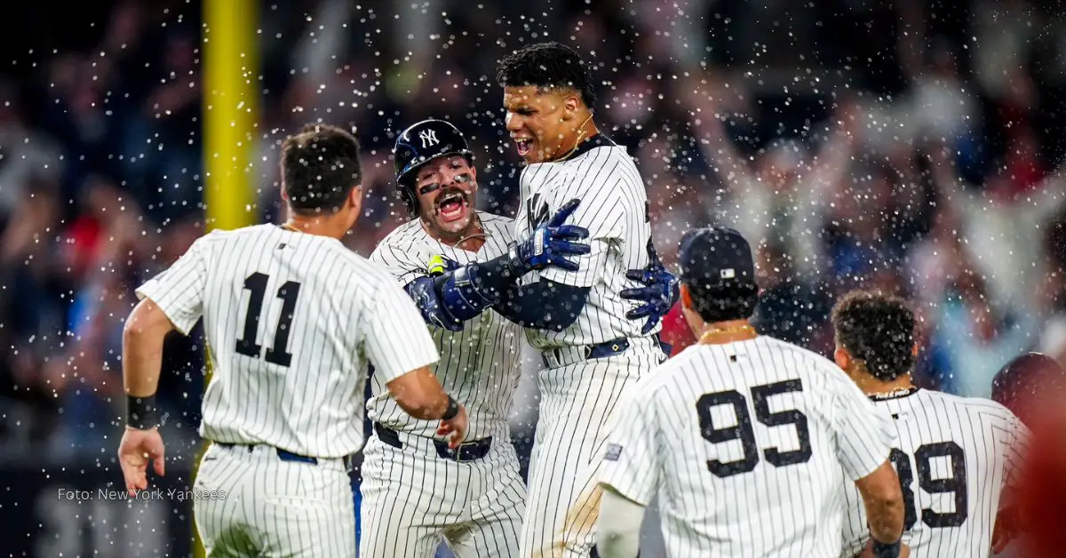 Juan Soto celebrando con New York Yankees