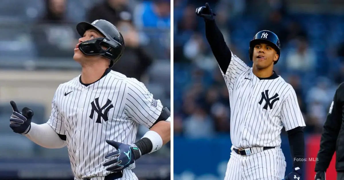 Juan Soto y Aaron Judge con el uniforme de New York Yankees