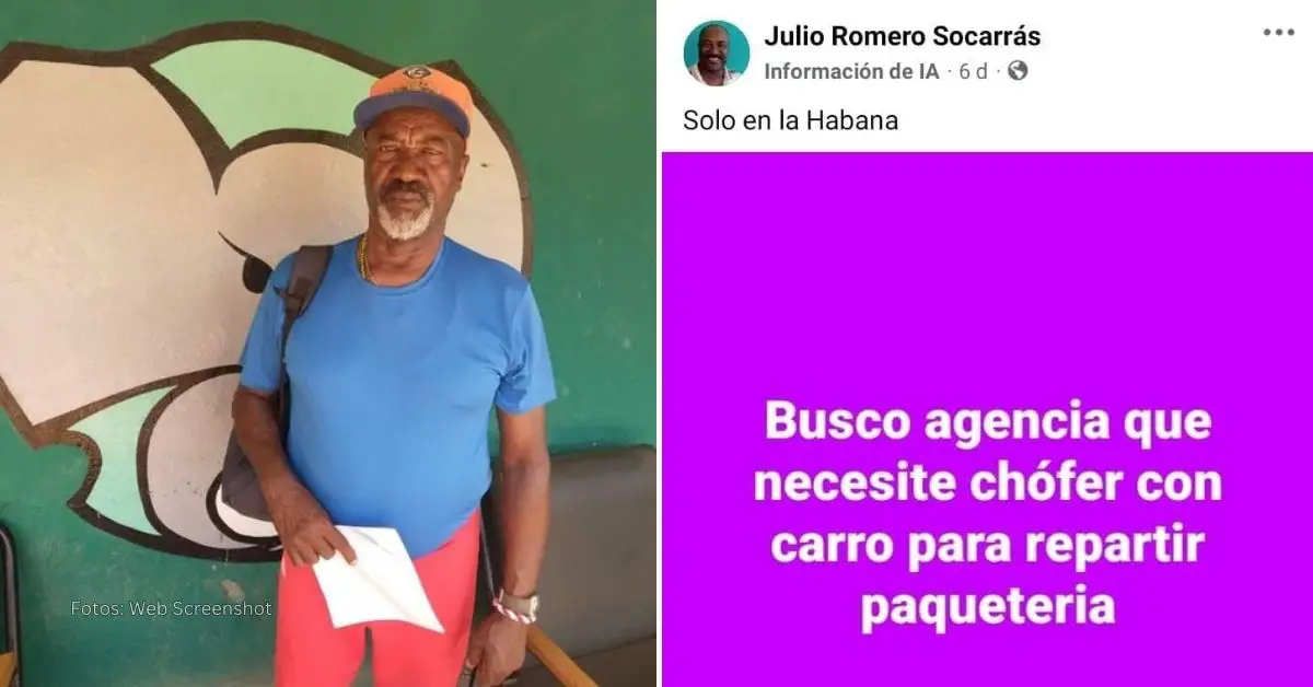 Publicación de Julio Romero en Facebook buscando trabajo de mensajero