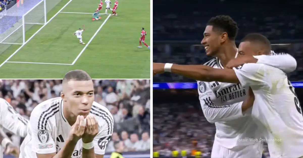 Kylian Mbappé celebrando su gol con el Real Madrid