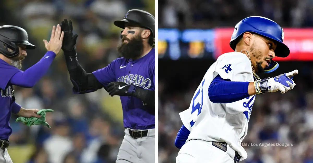 Charlie Blackmon tras conectar jonron con Colorado Rockies y Mookie Betts con Los Angeles Dodgers