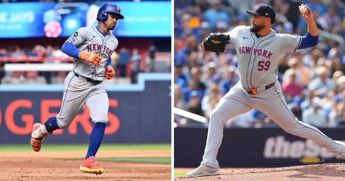 Francisco Lindor y Sean Manea con el uniforme de New York Mets en MLB