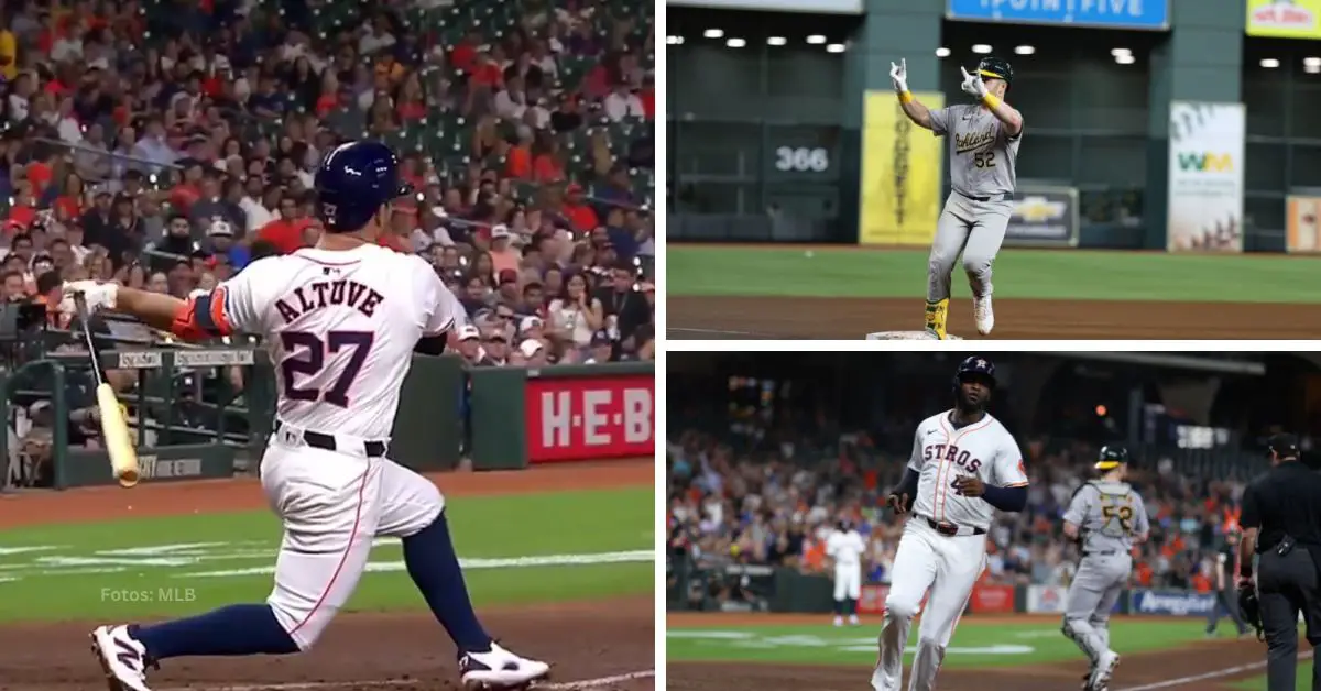 Jose Altuve, kyle McCann y Yordan Alvarez en el compromiso entre Oakland Athletics y Houston Astros