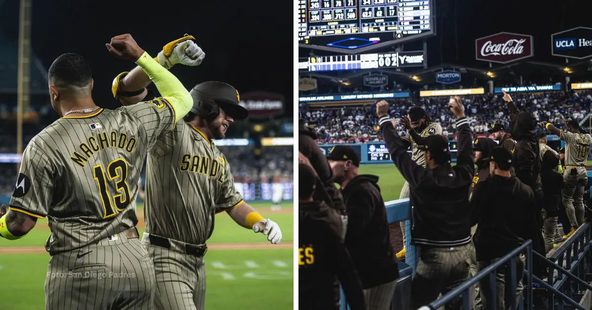 Jake Cronenworth, Manny Machado y equipo de San Diego Padres celebrando