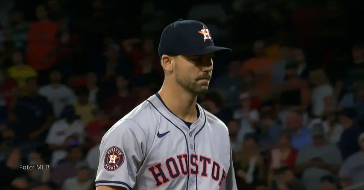 Tayler Scott con rostro de preocupación y el uniforme de Houston Astros en MLB