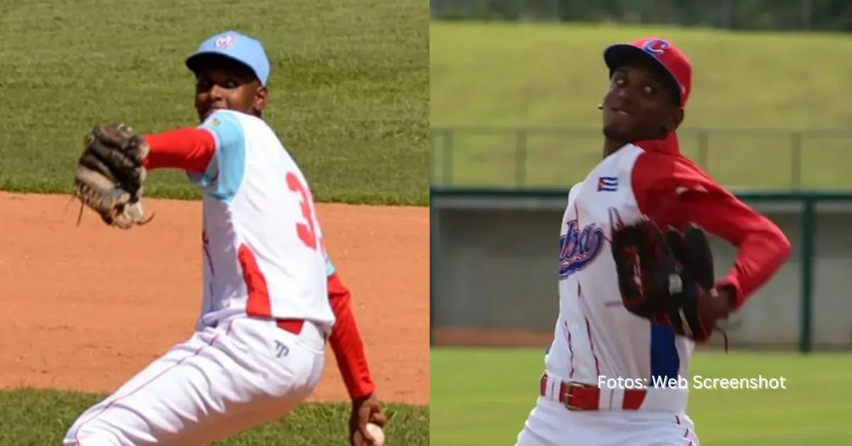 Lanzador cubano Ediel Ponce con uniforme de Ciego de Ávila y el Equipo Cuba