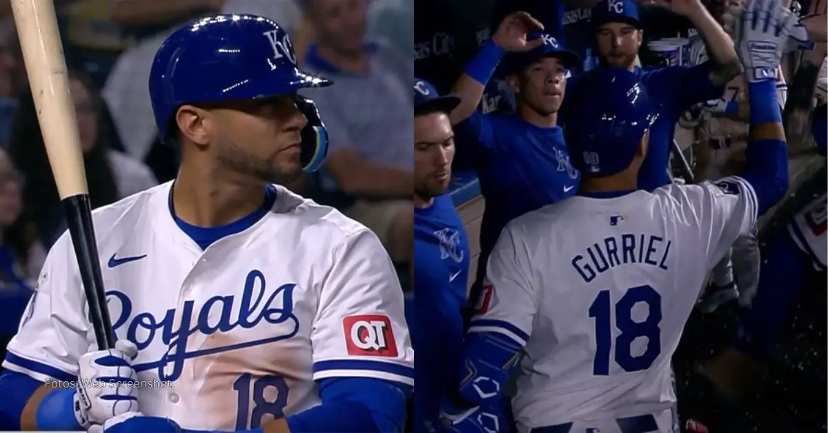 Yuli Gurriel bateando y celebrando con Kansas City Royals