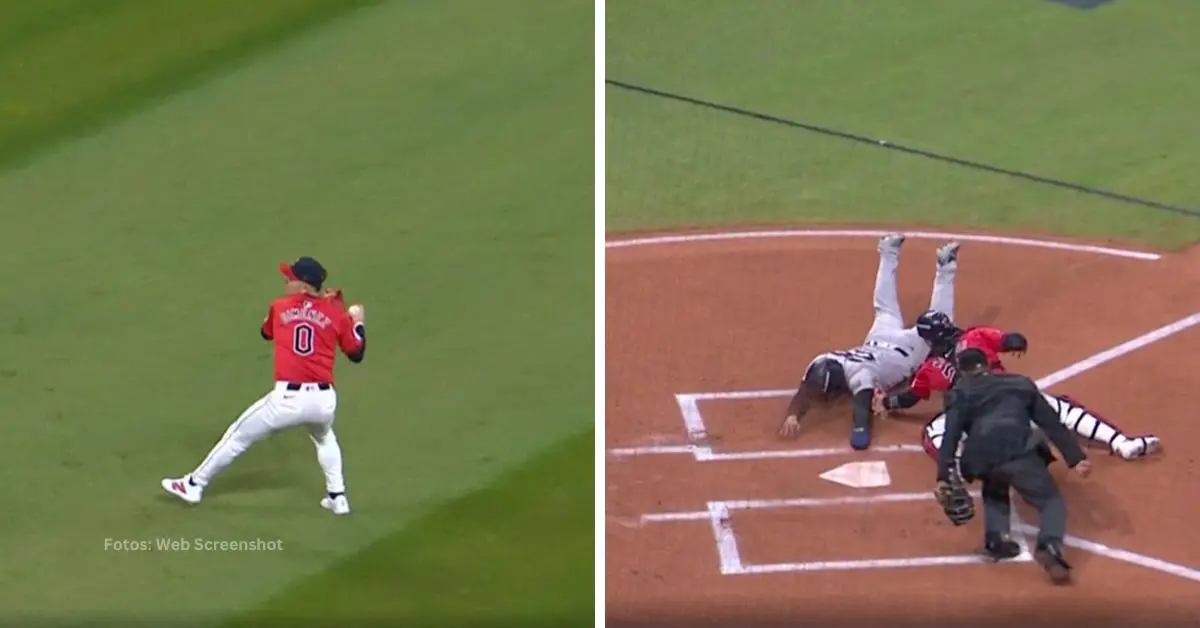 Andrés Giménez lanzando al home para poner out a Gleyber Torres