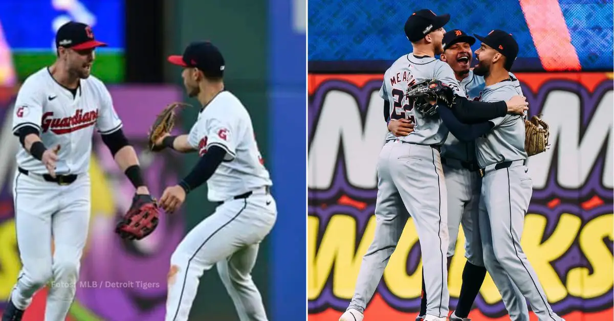 Jugadores de Cleveland Guardians y Detroit Tigers celebrando tras conseguir la victoria