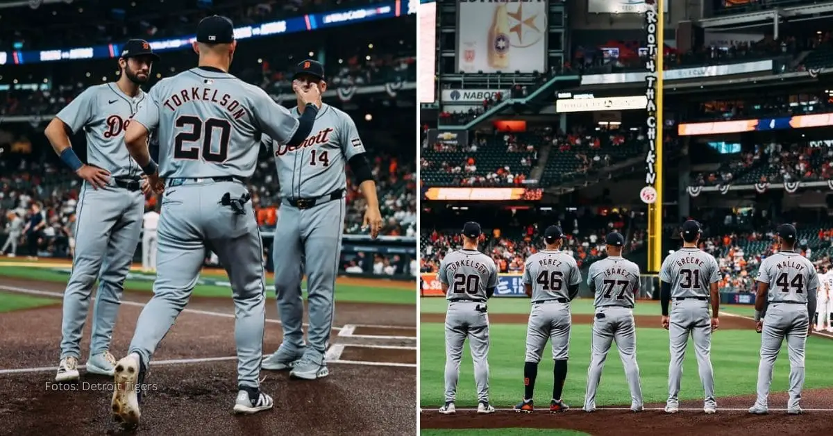 Equipo de Detroit Tigers en la presentación en el Minute Maid Park