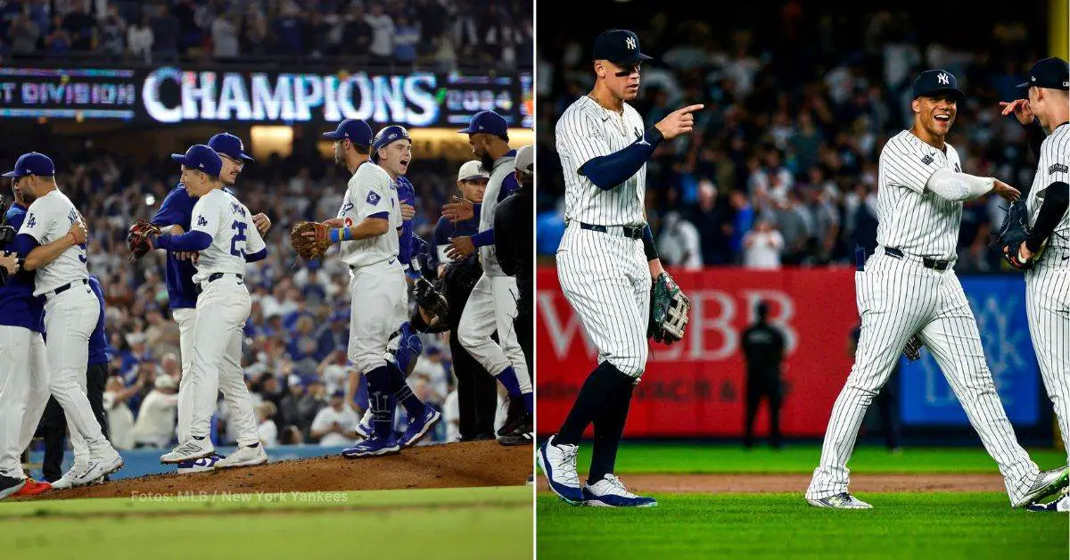 Jugadores de Los Angeles Dodgers y New York Yankees celebrando tras conseguir la victoria