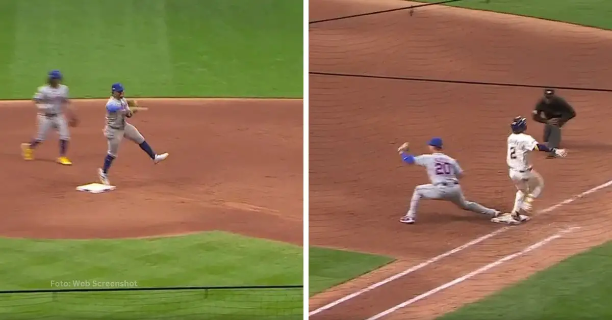 Francisco Lindor lanzando al primera base Pete Alonso para realizar doble play