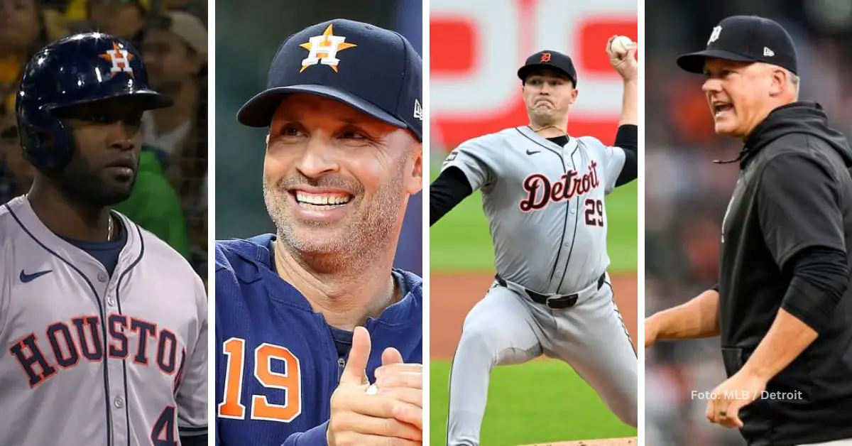 Yordan Alvarez y Joe Espada con Houston Astros y Tarik Skubal y A.J Hinch con Detroit Tigers