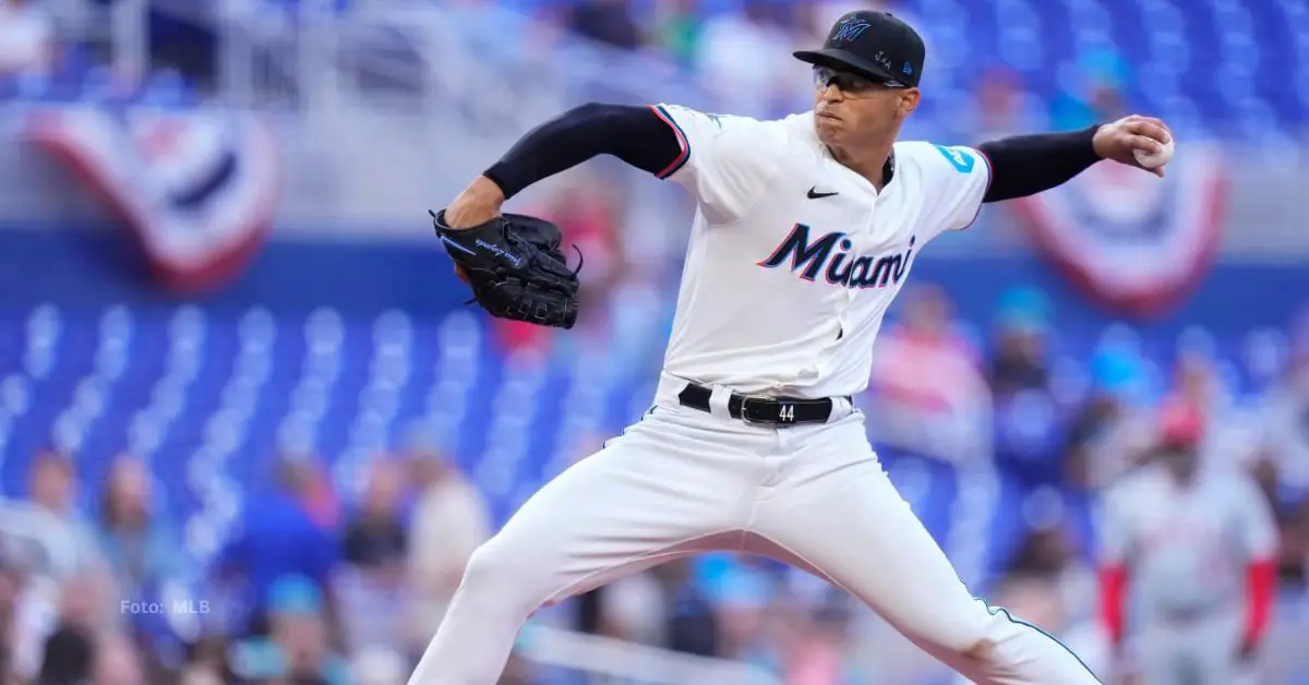 Jesús Luzardo lanzando con Miami Marlins en MLB