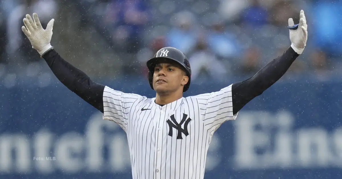 Dominicano Juan Soto celebrando con Yankees