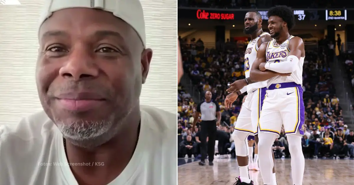 Ken Griffey Jr. en una entrevista y LeBron y Bronny James en un juego de Los Angeles Lakers