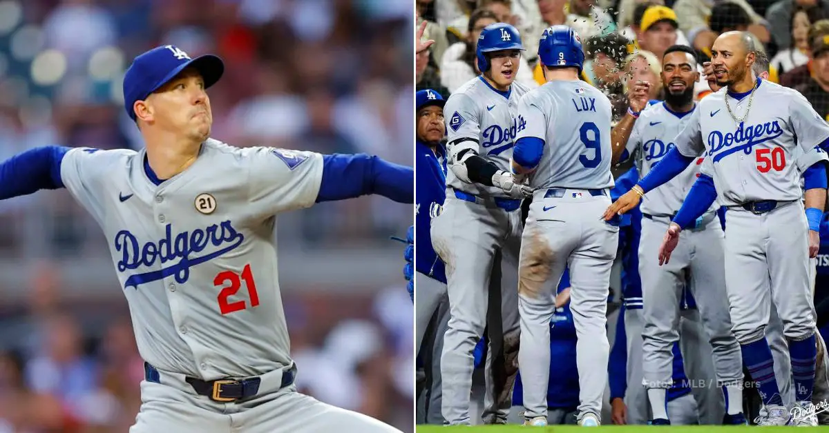 Walker Buehler y jugadores de Los Angeles Dodgers