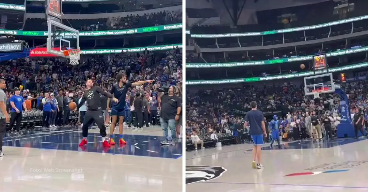 Luka Doncic encestando la pelota de cancha a cancha en pretemporada con Dallas Mavericks