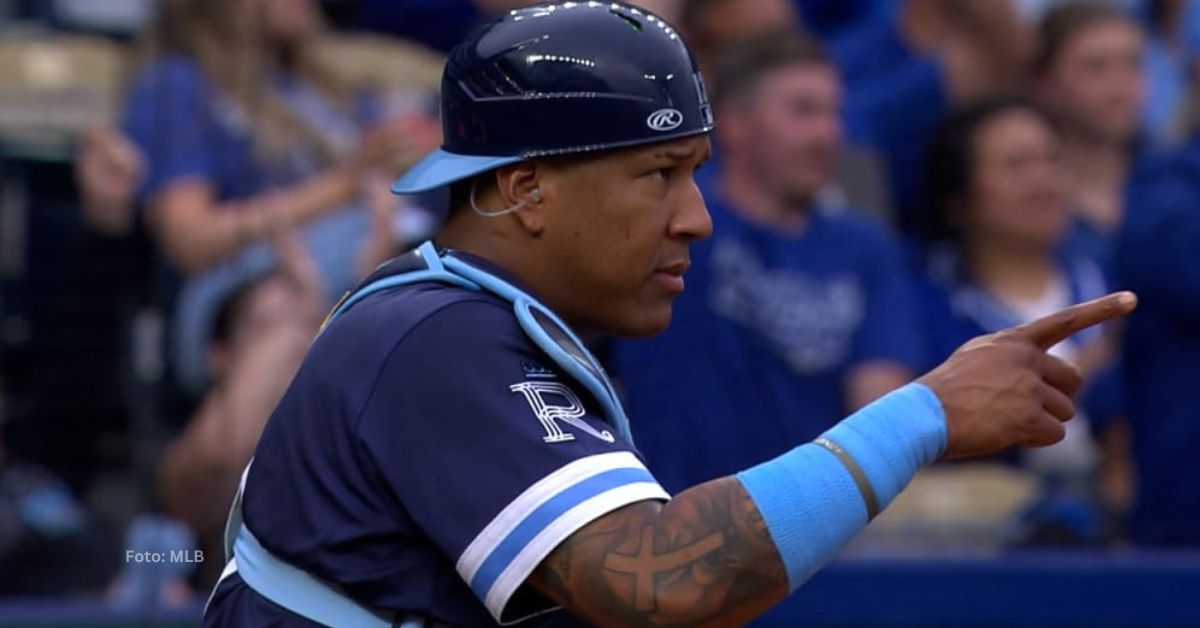 Salvador Perez como receptor en un juego de Kansas City Royals