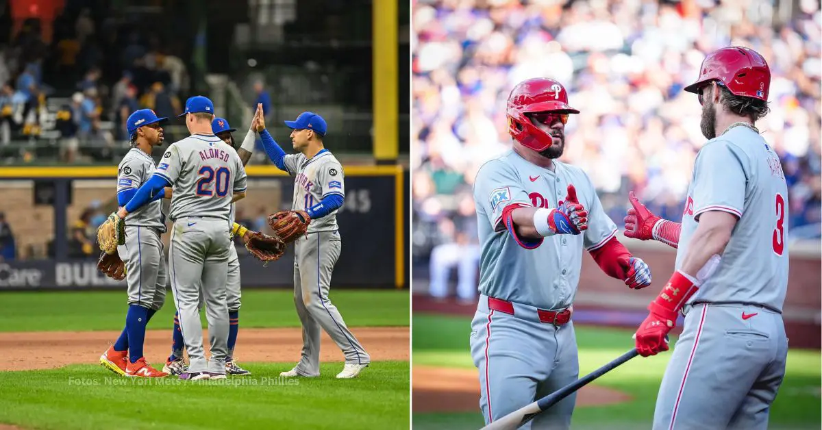 Jugadores de New York Mets y Philadelphia Phillies celebreando