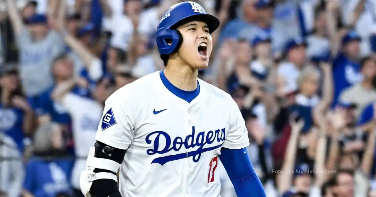 Shohei Ohtani gritando tras jonrón de tres carreras con Los Angeles Dodgers