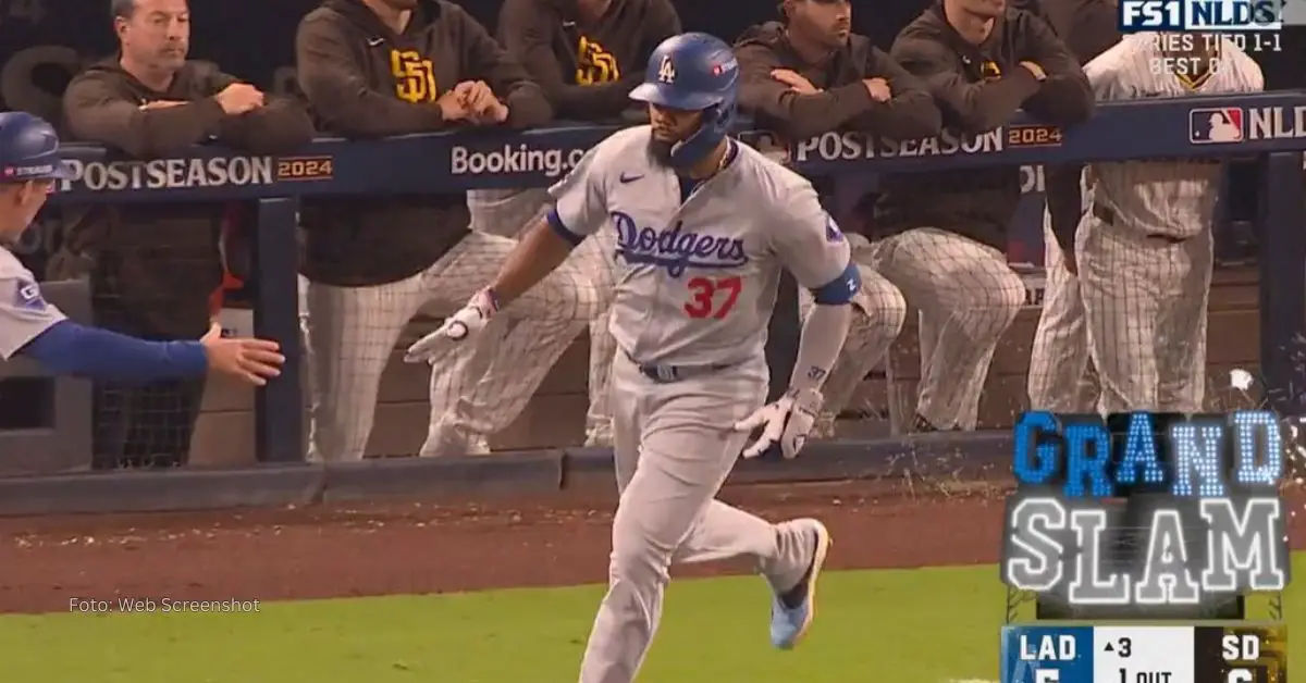 Teoscar Hernández celebrando con Dodgers ante San Diego