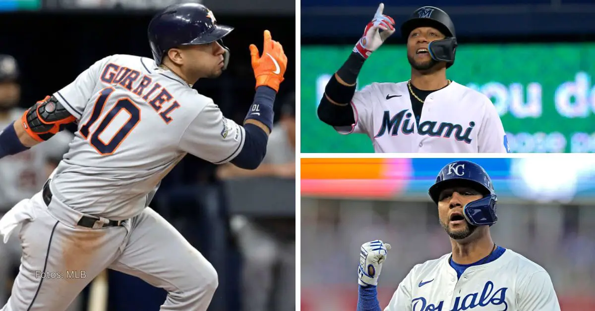 Yuli Gurriel con el uniforme de los tres equipos en los que jugó en MLB