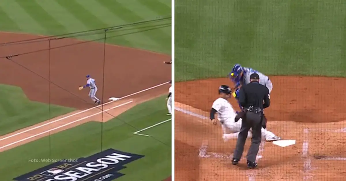 Yuli Gurriel tomando la pelota en primera y lanzando al home con Kansas City Royals