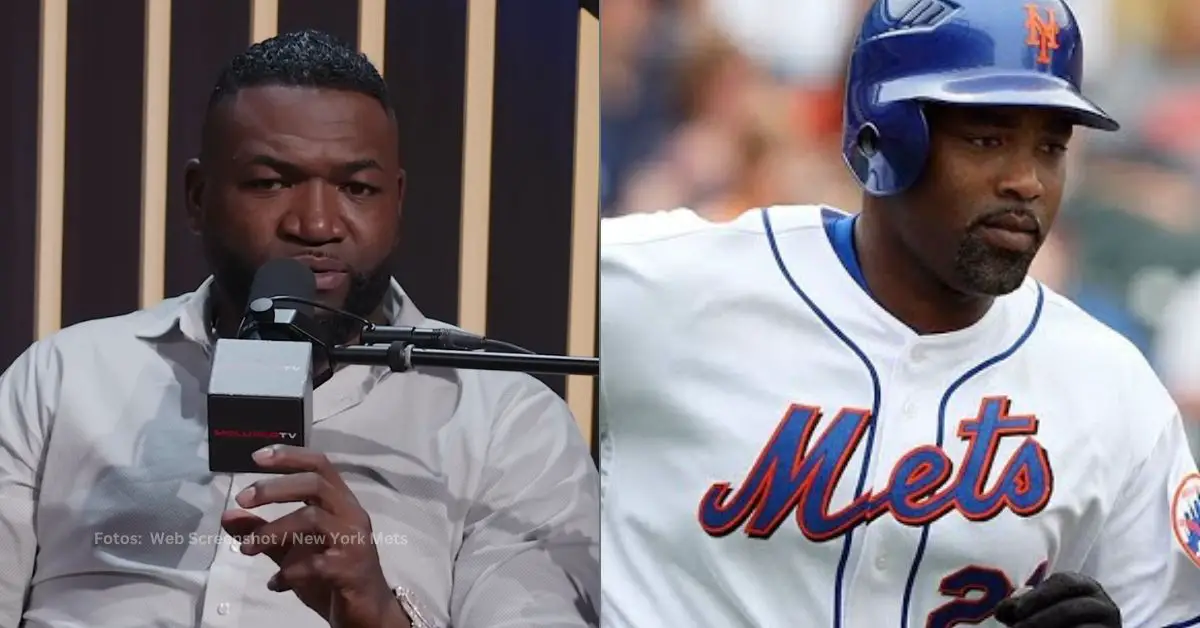 David Ortiz en una entrevista y Carlos Delgado con el uniforme de New York Mets