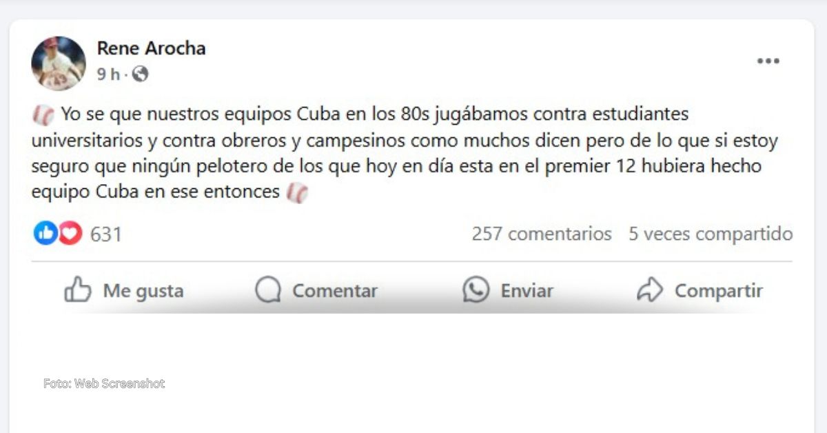 Declaraciones de René Arocha sobre el Equipo Cuba Premier 12 en la Red Social Facebook