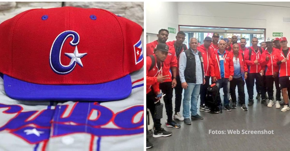 Uniforme y gorra de equipo Cuba de beisbol a la izquierda, equipo a la derecha