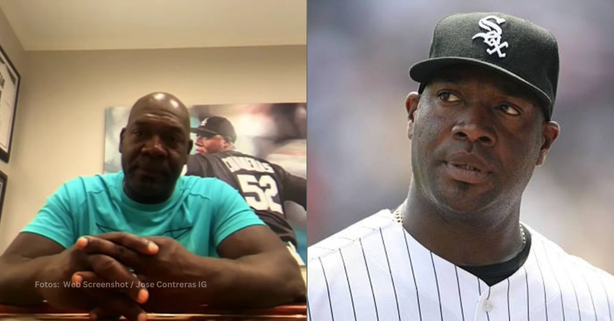 José Ariel Contreras en una entrevista y con el uniforme de Chicago White Sox