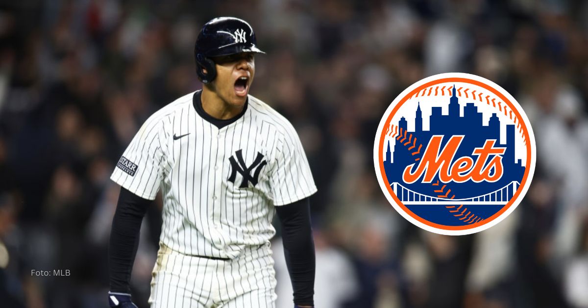 Juan Soto con el logo de New York Mets