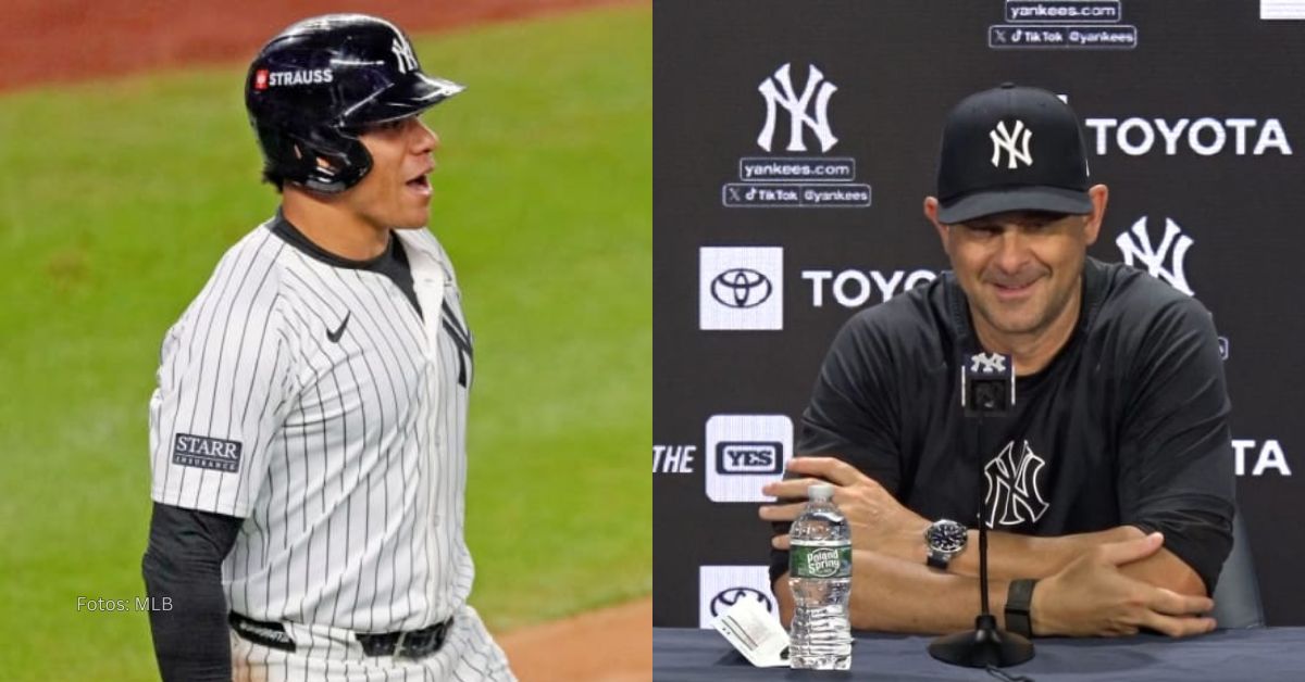 Juan Soto y Aaron Boone de New York Yankees