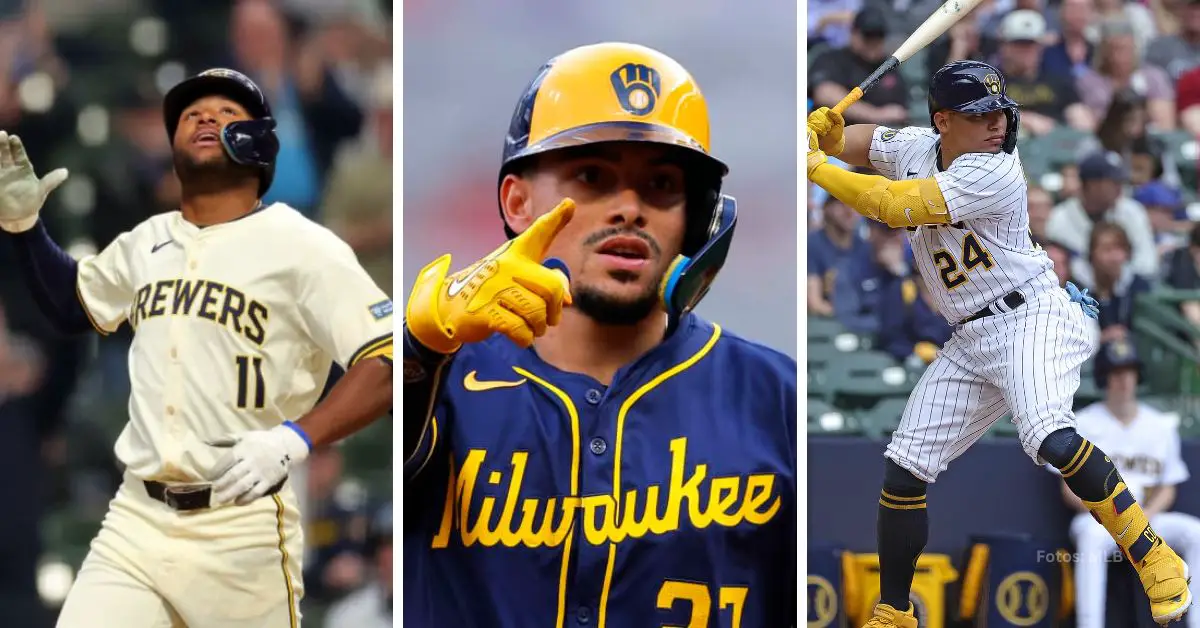 Jackson Chourio, Willy Adamas y William Contreras con Milwaukee Brewers