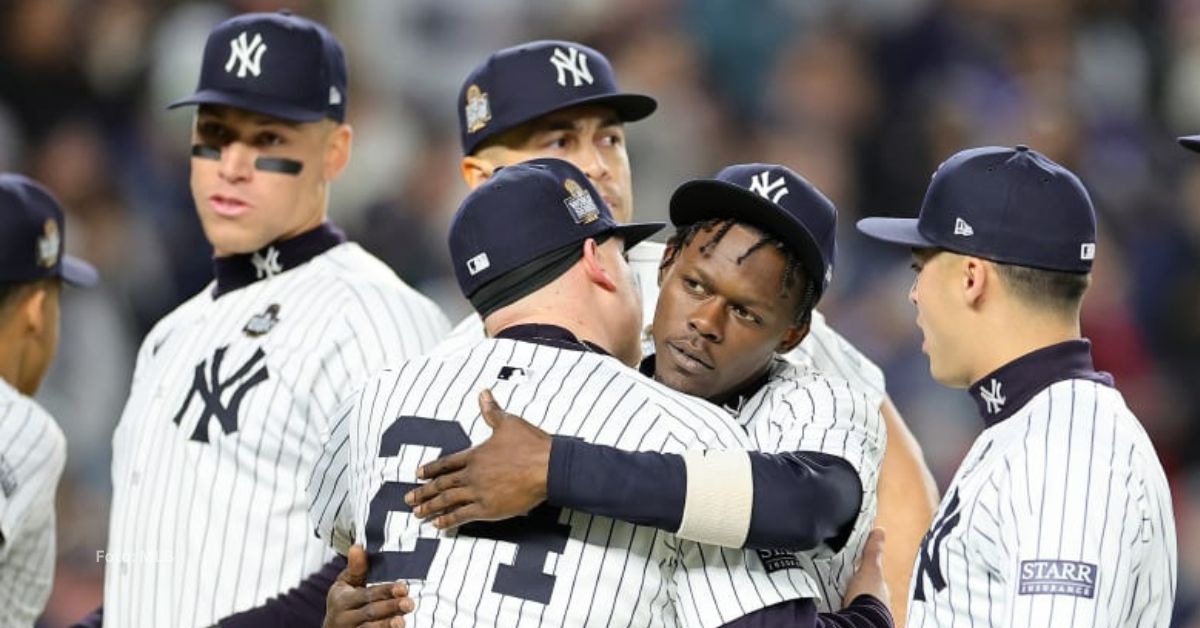 Jugadores de New York Yankees en la presentación del juego 3 de la Serie Mundial