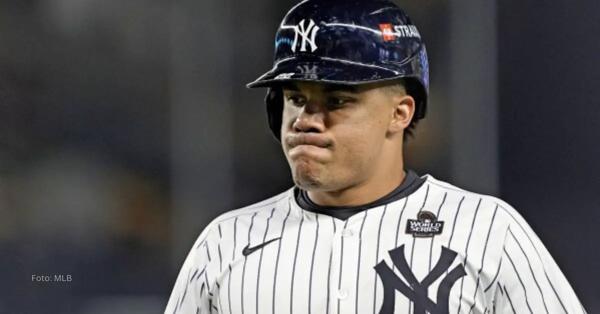 Juan Soto con el uniforme de Yankees