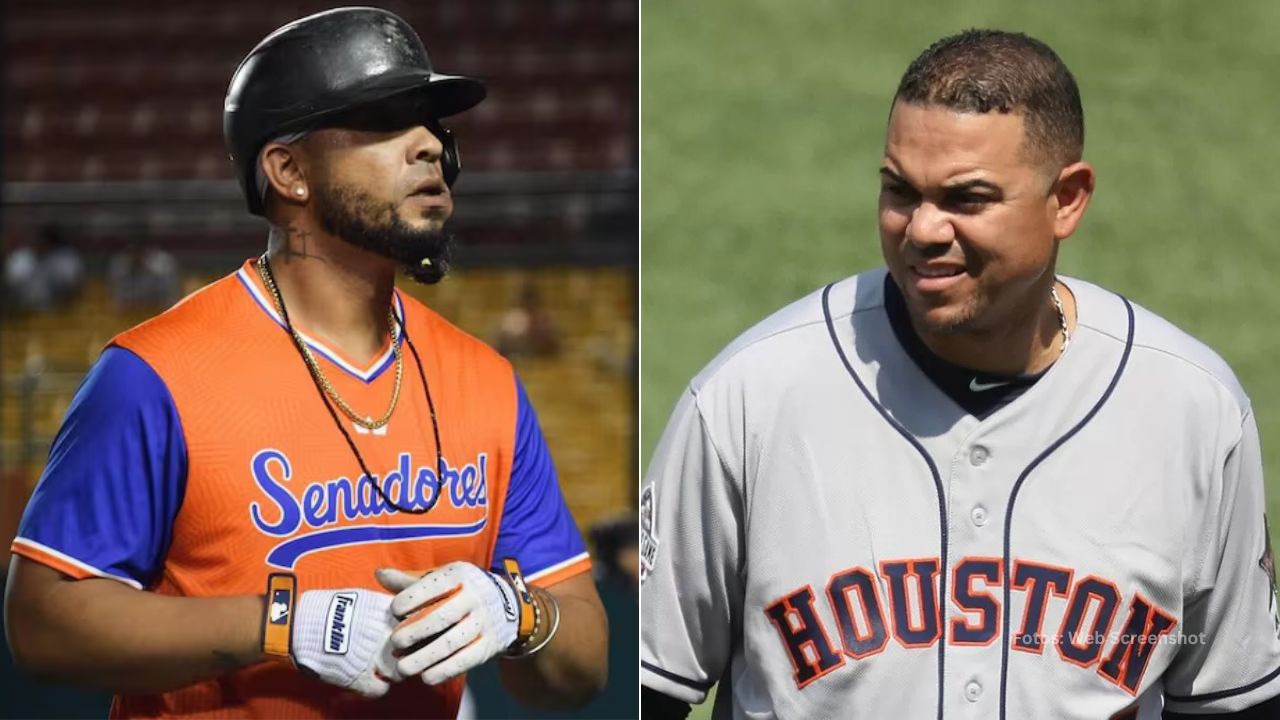 José Abreu con uniforme de Senadores de San Juan. Alex Cintrón con uniforme de Houston Astros