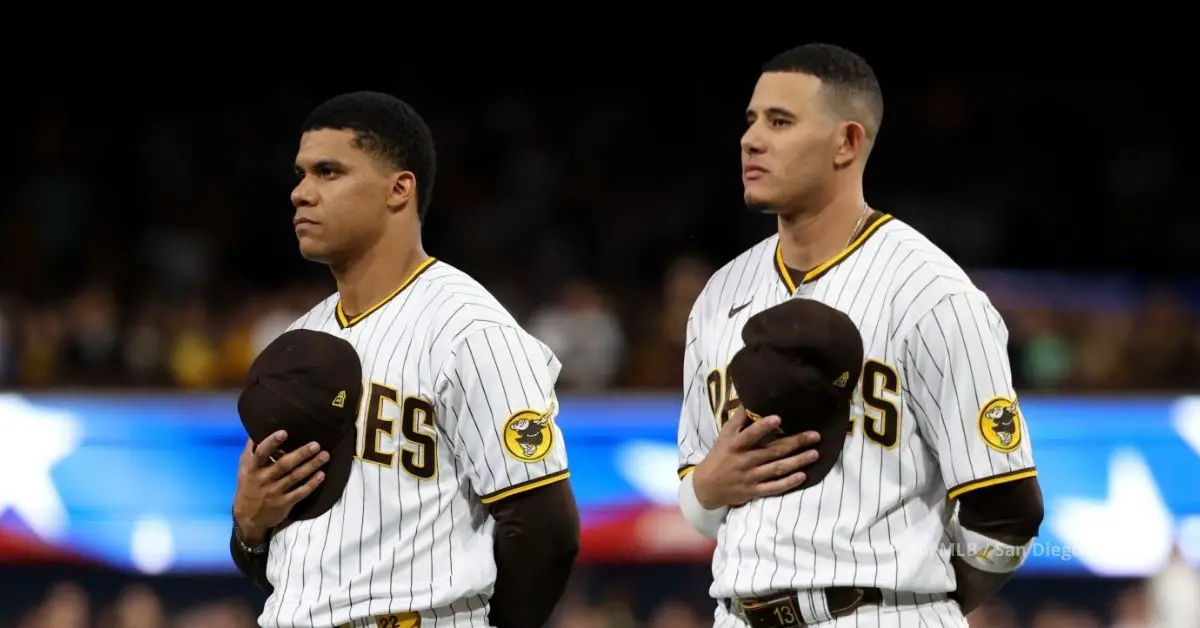 Juan Soto y Manny machado con uniforme de San Diego Padres en 2023